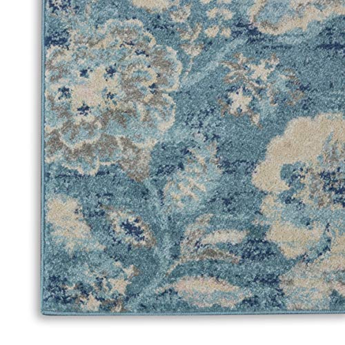 Nourison Tranquil Floral Turquoise 2' x 4' Area -Rug, Easy -Cleaning, Non Shedding, Bed Room, Living Room, Dining Room, Kitchen (2x4)