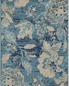 Nourison Tranquil Floral Turquoise 2' x 4' Area -Rug, Easy -Cleaning, Non Shedding, Bed Room, Living Room, Dining Room, Kitchen (2x4)