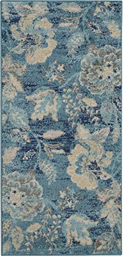 Nourison Tranquil Floral Turquoise 2' x 4' Area -Rug, Easy -Cleaning, Non Shedding, Bed Room, Living Room, Dining Room, Kitchen (2x4)