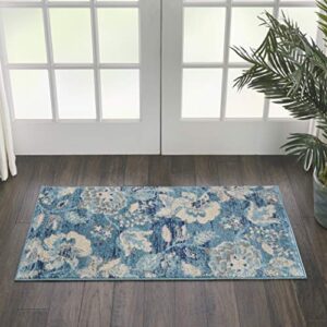 Nourison Tranquil Floral Turquoise 2' x 4' Area -Rug, Easy -Cleaning, Non Shedding, Bed Room, Living Room, Dining Room, Kitchen (2x4)