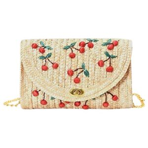 TENDYCOCO Crossbody Bag Straw Bag Shoulder Bag Cherry Print Summer Beach Cute for Women