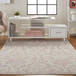 nourison jubilant damask ivory/pink 5’3″ x 7’3″ area -rug, easy -cleaning, non shedding, bed room, living room, dining room, kitchen (5×7)