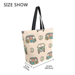 Women Top Handle Handbags Shoulder Tote Bag Colorful Hippie Camper Bus Tote Washed Canvas Purses Bag