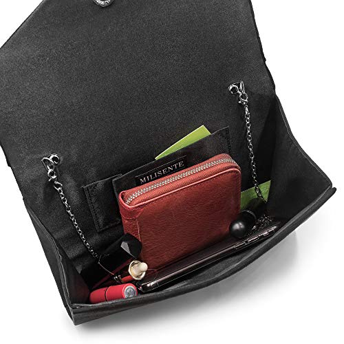 Milisente Clutch Purse for Women, Suede Envelope Evening Purses Crossbody Shoulder Clutch Bag (Black)