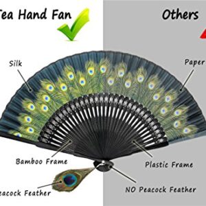 OMyTea Hand Held Folding Fan for Women Peacock Chinese Japanese Oriental Asian Style - for Wedding, Dancing, Church, Party, Gifts (Green)