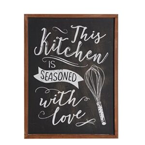nikky home kitchen wall art decor wood framed chalkboard sign poster print with quote this kitchen is seasoned with love, 16” x 12”, black