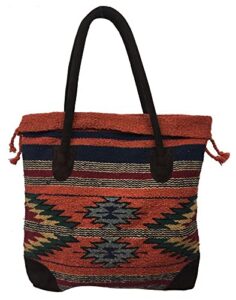 monterrey ladies tote purse handwoven southwestern aztec print suede handles a