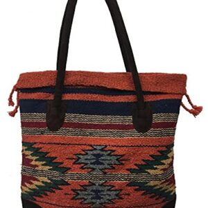 Monterrey Ladies Tote Purse Handwoven Southwestern Aztec Print Suede Handles A