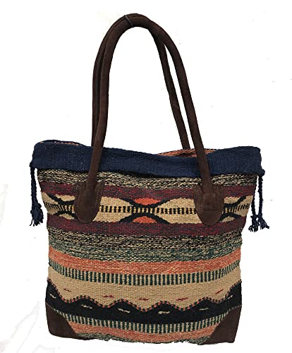 Monterrey Ladies Tote Purse Handwoven Southwestern Aztec Print Suede Handles A