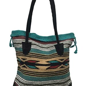 Monterrey Ladies Tote Purse Handwoven Southwestern Aztec Print Suede Handles A