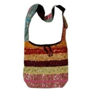 silk sari sequined beaded hippie hobo sling crossbody messanger patch bag india