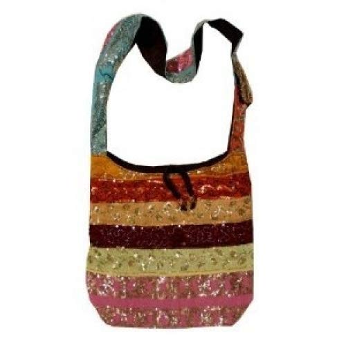 Silk Sari Sequined Beaded Hippie Hobo Sling Crossbody Messanger Patch Bag India