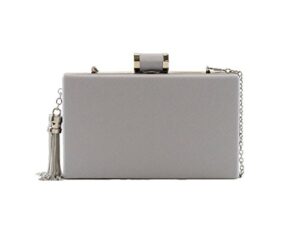 hearty trendy faux leather with metal frame and tassel fashion minaudiere evening clutch bag – silver