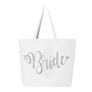 classy bride glitter bride tote bag – white and silver
