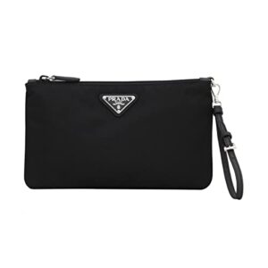 Prada Black Tessuto Nylon Pouch Case Clutch w Silver Prada Logo 1NH545, Small