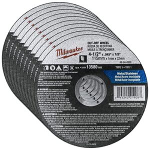 milwaukee 10 pack – 4 1 2 cutting wheels for grinders – aggressive cutting for metal & stainless steel – 4-1/2″ x .045 x 7/8-inch | flat cut off wheels