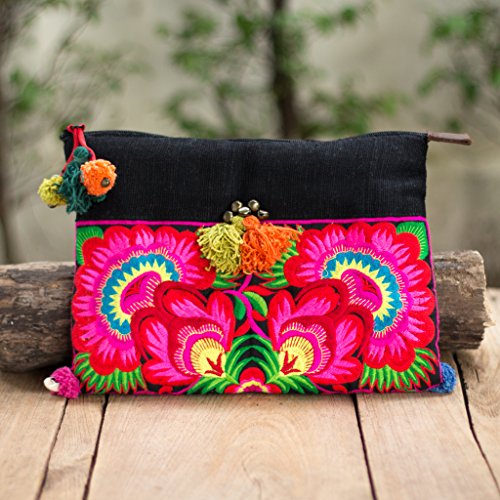 changnoi Fair Trade Thai Artisan Boho Clutch Bag/Ipad Holder Tribal Hmong Embroidered