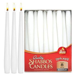 Classic White Taper Candles - 10 Inch – 30 Bulk Pack – for Shabbat, Dinner Tables, Restaurants, Ceremonies and Emergency - 8 Hour Burn Time