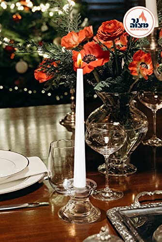 Classic White Taper Candles - 10 Inch – 30 Bulk Pack – for Shabbat, Dinner Tables, Restaurants, Ceremonies and Emergency - 8 Hour Burn Time