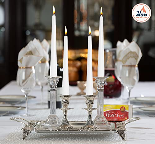 Classic White Taper Candles - 10 Inch – 30 Bulk Pack – for Shabbat, Dinner Tables, Restaurants, Ceremonies and Emergency - 8 Hour Burn Time