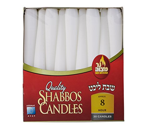 Classic White Taper Candles - 10 Inch – 30 Bulk Pack – for Shabbat, Dinner Tables, Restaurants, Ceremonies and Emergency - 8 Hour Burn Time