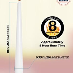 Classic White Taper Candles - 10 Inch – 30 Bulk Pack – for Shabbat, Dinner Tables, Restaurants, Ceremonies and Emergency - 8 Hour Burn Time