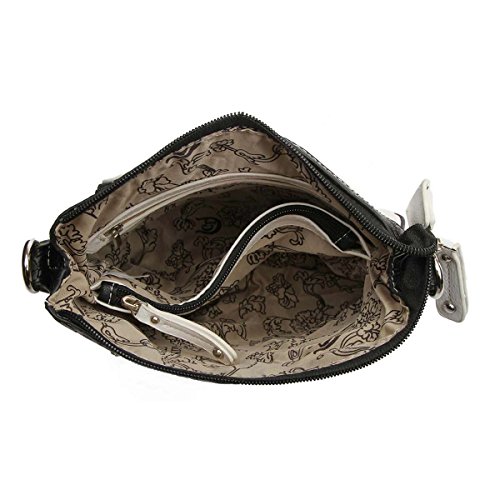 Western Style Butterfly Tooled Leather Women Purse Cross Body Handbag Concealed Carry Single Shoulder Bag (Black)