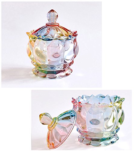 SOCOSY Royal Embossed Clear Glass Apothecary Jar With Lids , Candy Jar Containers Wedding Candy Buffet Jars Crystal Jewelry Box Food Jar 7oz (Flower)