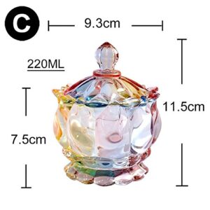 SOCOSY Royal Embossed Clear Glass Apothecary Jar With Lids , Candy Jar Containers Wedding Candy Buffet Jars Crystal Jewelry Box Food Jar 7oz (Flower)