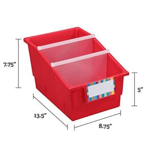 Really Good Stuff Large Plastic Labeled Book & Organizer Bin, Classroom Organizing Baskets, Divided Containers for Books & Supplies, Label Holders, Organize School & Home, Primary Colors 4 pk