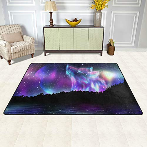 ALAZA Howling Wolf Galaxy Starry Night Sky Area Soft Non Slip Floor Mat Washable Carpet for Bedroom Living Room 1 Piece 4x6 Feet