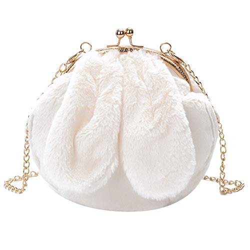 Rebecca Women girls Lovely Fuzzy Rabbit Ear Handbag Purse Plush Mini Satchel Crossbody Bag, White