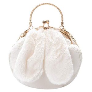 Rebecca Women girls Lovely Fuzzy Rabbit Ear Handbag Purse Plush Mini Satchel Crossbody Bag, White