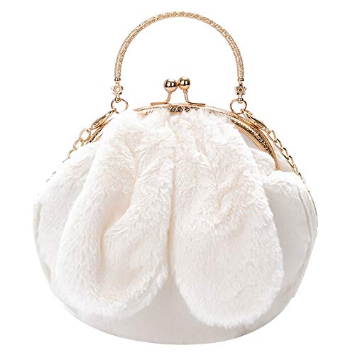 Rebecca Women girls Lovely Fuzzy Rabbit Ear Handbag Purse Plush Mini Satchel Crossbody Bag, White