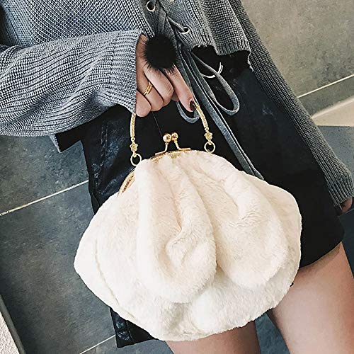 Rebecca Women girls Lovely Fuzzy Rabbit Ear Handbag Purse Plush Mini Satchel Crossbody Bag, White