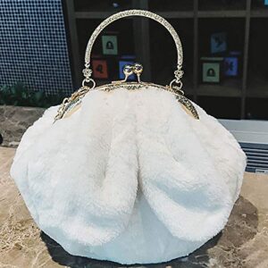 Rebecca Women girls Lovely Fuzzy Rabbit Ear Handbag Purse Plush Mini Satchel Crossbody Bag, White