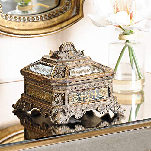 Kensington Hill Florentine 5 3/4" Wide Antique Gold Mirrored Jewelry Box