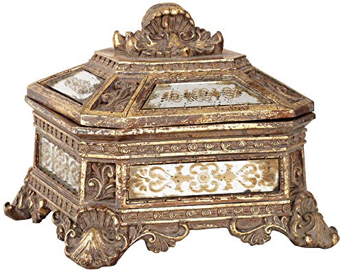 Kensington Hill Florentine 5 3/4" Wide Antique Gold Mirrored Jewelry Box