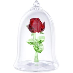 swarovski beauty and the beast enchanted rose, red and green swarovski crystal with clear base and mouth-blown glass bell jar, part of the swarovski beauty and the beast collection