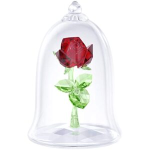 SWAROVSKI Beauty and the Beast Enchanted Rose, Red and Green Swarovski Crystal with Clear Base and Mouth-Blown Glass Bell Jar, Part of the Swarovski Beauty and the Beast Collection