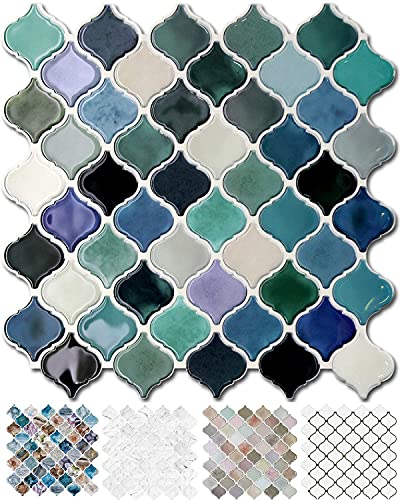 STICKGOO 10-Sheet Teal Arabesque Tile Peel and Stick Backsplash, 12”X12” Self Adhesive Wall Tiles, Stick on Backsplash for Kitchen & Bathroom (Pack of 10, Thicker Design)