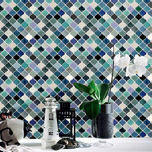 STICKGOO 10-Sheet Teal Arabesque Tile Peel and Stick Backsplash, 12”X12” Self Adhesive Wall Tiles, Stick on Backsplash for Kitchen & Bathroom (Pack of 10, Thicker Design)