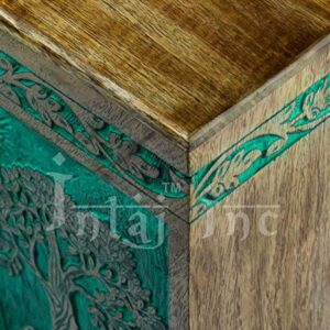 INTAJ Cremation Urn for Human Ashes - Wooden Urn Box for Ashes Handcrafted - Tree of Life Memorial Urn Funeral Cremation Urns (L(11.25x6.25) 250Cu, Teal Green)