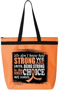 fight like a girl how strong we are darcey tote bag for leukemia, multiple sclerosis, kidney cancer awareness – orange ribbon