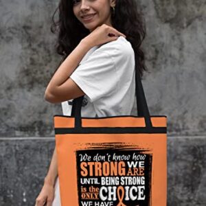 Fight Like a Girl How Strong We Are Darcey Tote Bag for Leukemia, Multiple Sclerosis, Kidney Cancer Awareness - Orange Ribbon