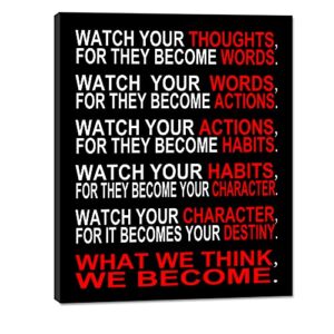 Pyradecor Watch Your Thoughts Motivational Classroom Poster Modern Canvas Prints Wall Art Paintings Ready to Hang for Office Living Room Home Decorations Stretched Pictures Artwork