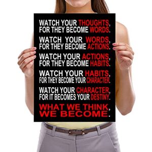 Pyradecor Watch Your Thoughts Motivational Classroom Poster Modern Canvas Prints Wall Art Paintings Ready to Hang for Office Living Room Home Decorations Stretched Pictures Artwork