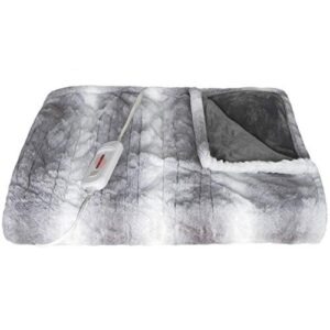 luxe faux fur soft plush 100% animal-free electric throw heated blanket with uniform heating, 8.5′ power cord, handheld controller with 4 heat settings, grey/white, 50 x 60 in