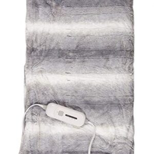 Luxe Faux Fur Soft Plush 100% Animal-Free Electric Throw Heated Blanket with Uniform Heating, 8.5' Power Cord, Handheld Controller with 4 Heat Settings, Grey/White, 50 x 60 in