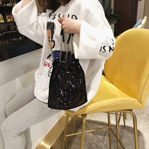 FENICAL Crossbody Bucket Bag Sequin Mermaid Handbag Flippy Tote Bag with Chain Strap for Women Lady Girl - Black